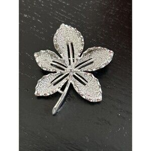 Vintage SARAH COVENTRY Textured Silver Tone Leaf Brooch Pin